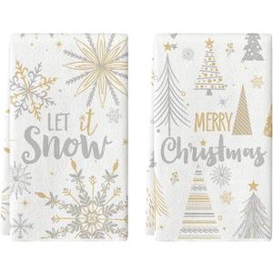 Artoid Mode Snowflake Xmas Trees Merry Christmas Kitchen Towels Dish Towels, 18x26 Inch Farmhouse Holiday Winter Decoration Cleaning Set of 2