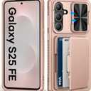 for Samsung Galaxy S25 FE Phone Case Wallet, Card Holder (4-5 Cards), Slide Camera Cover, Military Grade Protection, Rugged Hard Women Girly Men Protective Case for Galaxy S25 FE 6.7", Rose Gold