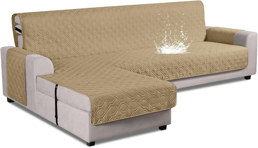 VANSOFY Upgraded Sectional Couch Covers 100% Waterproof L Shaped Sofa Slipcover Reversible Chaise Lounge Cover for Sectional Sofa Furniture Protector Cover for Pets Dog Cat(Large, Sand)