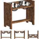 Vantic Elevated Dog Bowls, Adjustable Raised Dog Bowl Stand for Medium Sized Pet, Sturdy Particle Board Food Feeder with 2 Stainless Steel Dishes, Rustic Brown