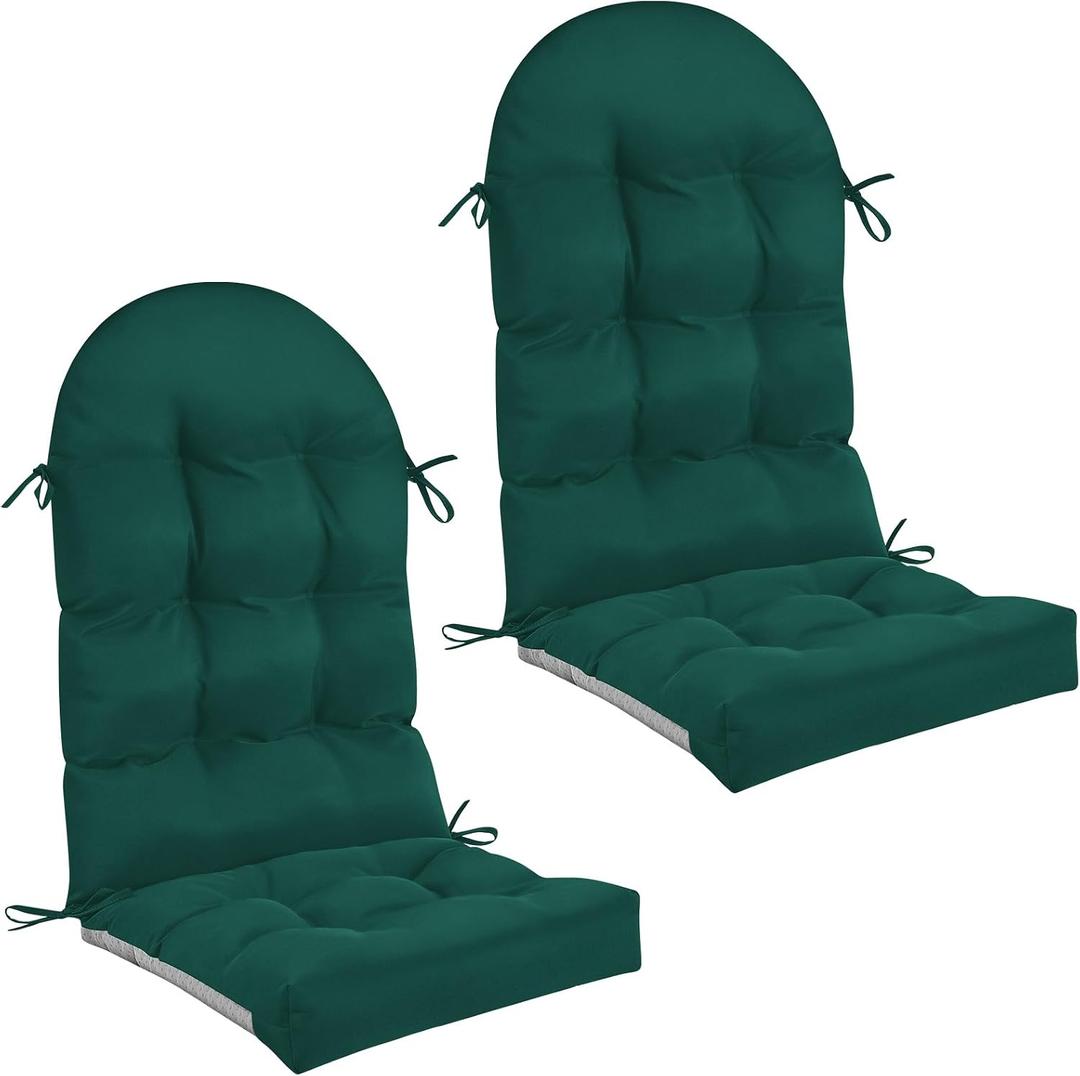Geelin 2 Pcs Outdoor Patio Chair Cushion Thick High Back Adirondack Chair Cushion Tufted Weather & Fade Resistant Anti-Slip Outside Rocking Chairs Pads with Ties 44 x 19 x 4 Inch (Dark Green)