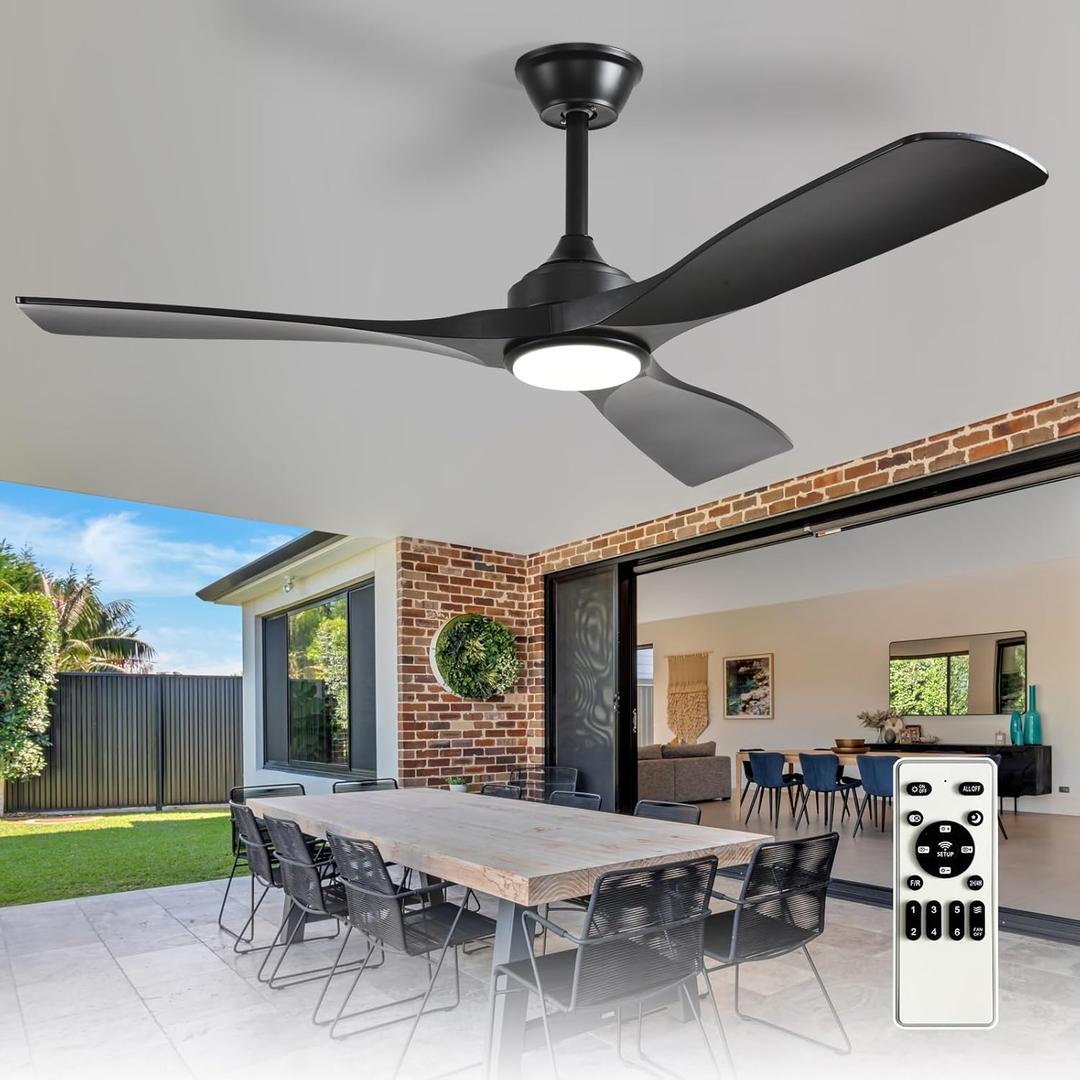Depuley 52-Inch Ceiling Fan with Light: Black 3 Blade Outdoor Fans for Patios - Dimmable Indoor Fan with Remote Control Living Room Fandelier Ceiling Fans Ultra Quiet DC Motor Reversible 6 Speed Timer