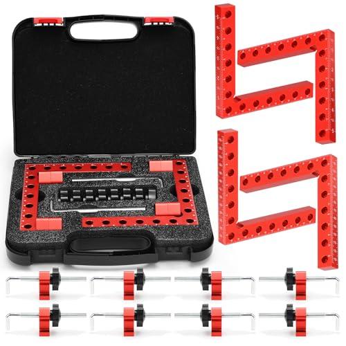 Mycuppca Corner Clamp for Woodworking, 4-Pack 90 Degree Right Angle Clamp with Storage Box, 5.5" x 5.5" Aluminum Alloy Precision Positioning Clamping Squares for Picture Frames, Boxes, Cabinet, Drawer