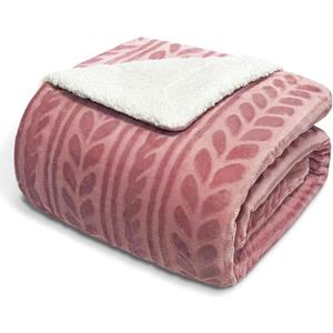 Exclusivo Mezcla Sherpa Fleece Throw Blanket, Reversible Velvet Plush Blankets and Soft Throws for Couch, Sofa, 50x70 Inches, Dusty Pink