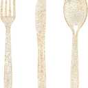 WDF 360 Gold Plastic Silverware - Disposable Gold Glitter Cutlery - Plastic Silverware inluding: 120Forks, 120 Spoons, 120 Knives for Wedding/Thanksgiving Party