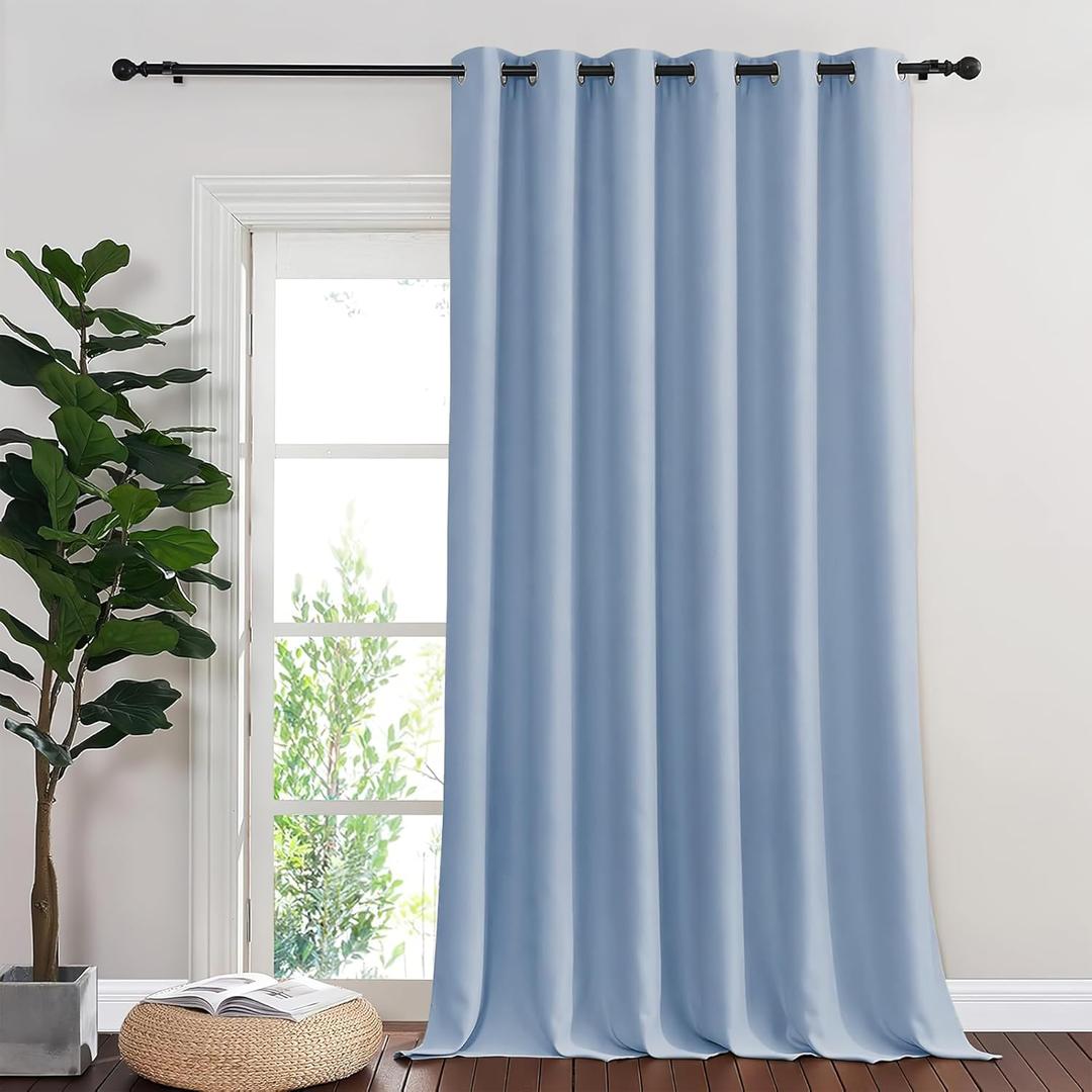 NICETOWN Sliding Door Curtain 108 Inches Long - Blackout Thermal Insulated Grommet Room Divider Privacy Drape for Patio Glass Door, 1 Panel, Vintage Blue, 100 Inch Extra Wide
