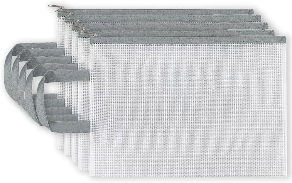 3 PACK Mesh Zipper Pouch Bags, Zipper Pouches for Organizing, Teacher Storage and Organization Bags(5, A4)