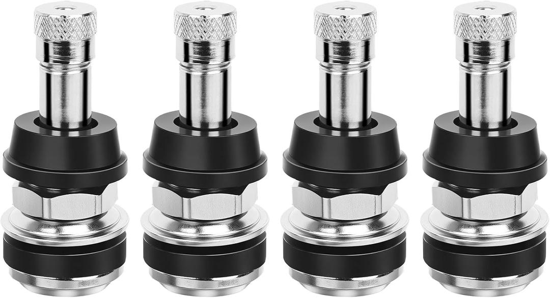 TR416 Valve Stem, 4 Pack Premium Metal Tire Valve Stems for Tubeless Tires, Fits 0.453" & 0.625" Rim Holes, Silver