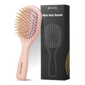 Mini Hair Brush for Hair Growth, Natural Wooden Detangling Brush for Women, Men & Kids for Straight, Wavy (Fine/Thin) Hair - Travel Small Hairbrush (pink)