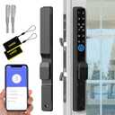 Sliding Door Smart Lock, Eseesmart Sliding Glass Door Lock with Fingerprint, Smart Mortise Lock with APP IC Card Code Keys, Patio Door Double Hook 2085 Mortise Lock Set with Handle