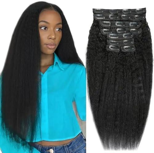 Kinky Straight Clip in Hair Extensions Real Human Hair 8pcs 20Clips Yaki Straight Clip Ins 16Inch 110g Full Head Hair Extensions Brazilian Remy Hair Double Weft Natural Black