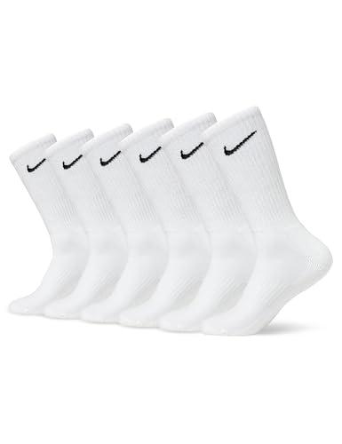Nike Unisex Everyday Cushioned Training Crew Socks (6 Pairs), White/Black, Medium 