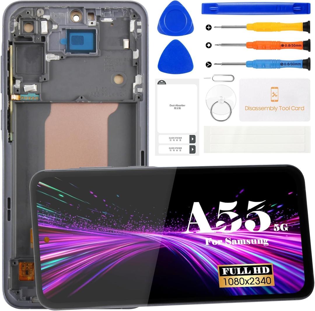 Incell Screen Replacement for Samsung Galaxy A55 5G SM-A556V SM-A556B LCD Display Screen SM-A556B/DS SM-A556E SM-A5560 Touch Screen Digitizer AssemblyRepair Kits (Black,No Fingerprint)