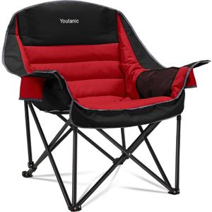 Oversized Camping Chair, Portable Folding Camping Chairs with Side Pocket, Cup Holder and Carry Bag, Heavy Duty Outdoor Camping Chairs for Adults, Fishing, Sports, Trip, up to 400lbs, Style 5 (Red / Black)