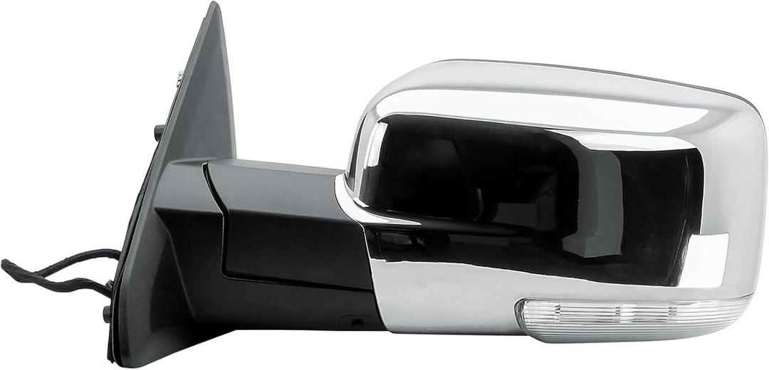 Driver Left Side Door Mirror Electric Heated Glass Power Folding Chrome Back Cover with Turn Signal Light Puddle Light Temperature Sensor for Ram 1500 2500 3500 2008-2018, 1500 Classic 2019-2024