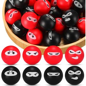 Jerify 40 Pack Ninja Party Favor Ninja Balls Stress Relief Balls PU Foam Sensory Stress Balls Hand Fidget Squeeze Stretchy Balls for Christmas Birthday Party Stuffers Gift, 4 Expressions