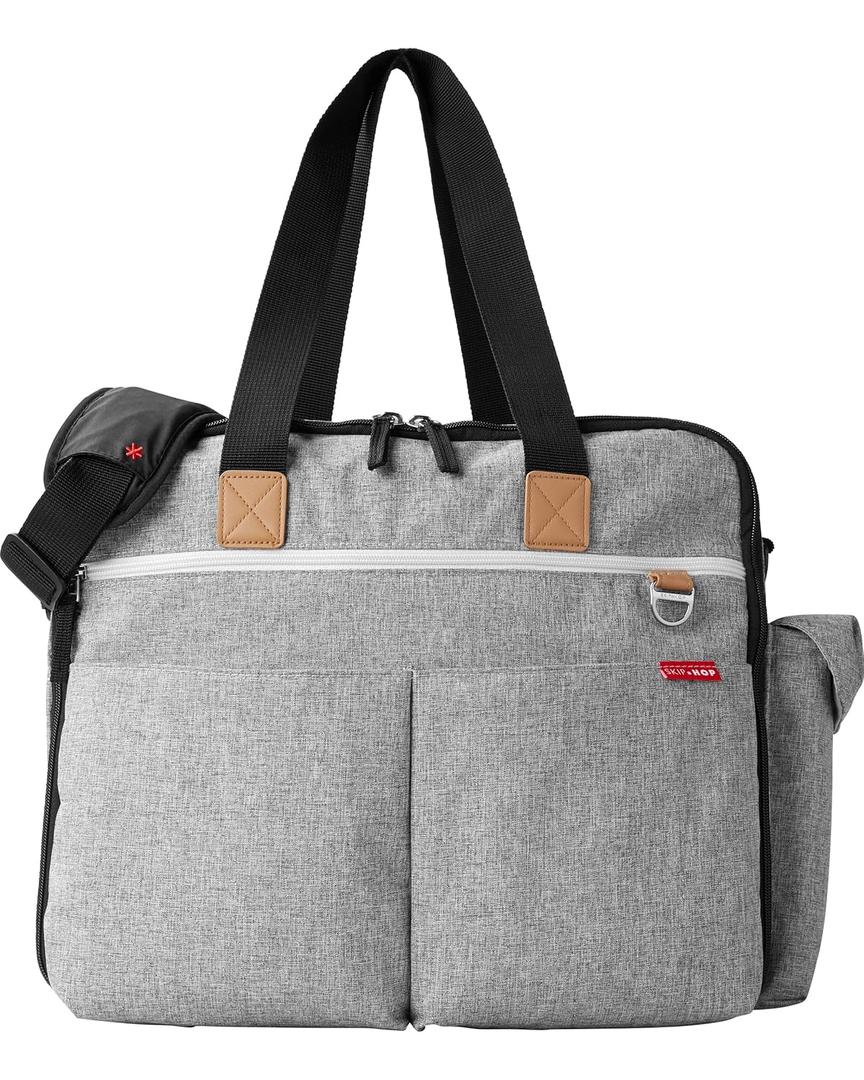 Skip Hop Diaper Bag: Iconic Duo Weekender, Extra Large Capacity with Changing Pad & Stroller Attachment, Grey Melange Skip Hop Diaper Bag: Iconic Duo Weekender, Extra Large Capacity with Changing Pad & Stroller Attachment, Grey Melange