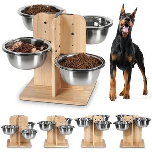 handrong Elevated Dog Bowls,4 Heights Raised Dog Bowl,4 Dogs Bowls Elevated,Wood Dogs Food Bowl,4 Sided Pet Feeding Station for Small,Medium Large Sized Pet-47.3oz