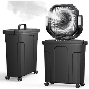 Ausic 12" 20L Portable Misting Fan, 30000mAh Fast Rechargeable Battery Water Cooling Fan, Oscillating Outdoor Fans with Adapter, LED Light, Timer, Caster, for Patios/Camping/Beach Summer Essentials