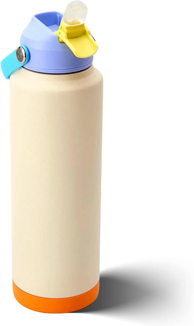 40 oz Modern Insulated Water Bottle with Handle, Flip-Top Straw Lid, Stainless Steel, Vacuum Double-Walled Leak-Proof BPA-Free Tumbler Mug, Fits Cup Holder for Travel Sports Office,Cream