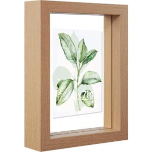CORE ART 5x7 Floating Picture Frame,Double Plexglass Floating Frame for 4x6,3.5x5 Pictures,Wall or Tabletop Display,Nature Wood