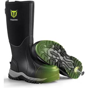 TIDEWE Work Boots Puncture-Proof with Steel Toe & Shank, Waterproof Anti Slip Rubber Boots for men, 6mm Neoprene Outdoor Boots, Durable Hunting Boots for Manufacturing, Construction, Farming(Black,Size 10)