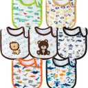 7Pcs Cotton Waterproof Baby Bibs Hook Loop Closure Newborn Bib Keepsake Baby Gift for Drooling Feeding Eating (Multicolor)