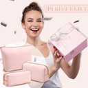 Kigeli 3 Pcs Nylon Makeup Bag Set for Women Aesthetic Cosmetic Bag with Interior Pocketes Preppy Cute Purse Pouch Makeup Brushes Storage Organizer for Travel(Pink)