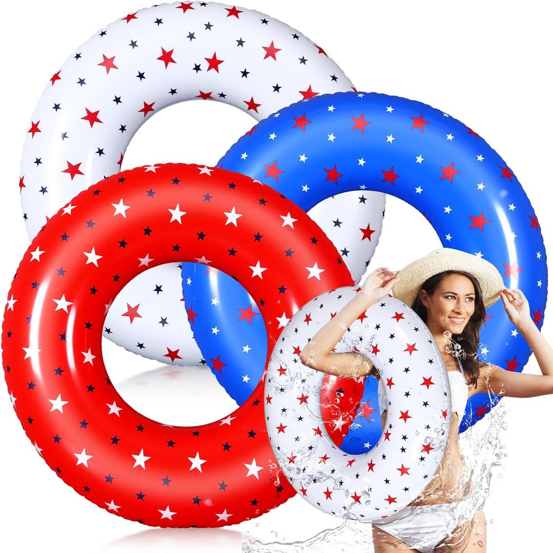 ShinyRelief 3 Pieces American Stars Inflatable Pool Floaties 35 Inch Patriotic Pool Floats Inflatable American Float Fourth of July Swim Toys for Beach Sand Party Decoration