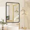 OKPAL 16X24 Inch Black Bathroom Mirror for Vanity, Matte Black Metal Framed Mirror, Rounded Rectangle Bathroom Mirror for Farmhouse, Anti-Rust, Beveled Border (Horizontal/Vertical)