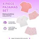 US Angels Girls Pajamas Sets- 4-Piece Cute Short Sleeve & Shorts PJ Set, Pink Girls Sleepwear, Kids Pajamas Sizes 5-16