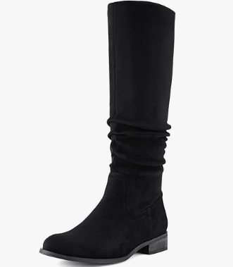 Shoe'N Tale Women's Knee High Boots Flat Low Heel Slouch Pointed Toe Winter Shoes with Side Zipper 8 1/2