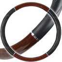 BDK Black/Dark Wood Grain Soft Leather Grip Big Rig Steering Wheel Cover for Trucks 18" Inch Large (Cherry Wood)