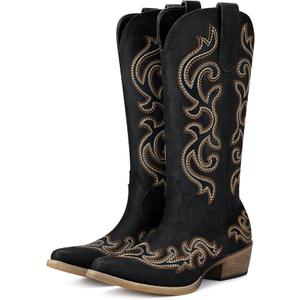 Rollda Cowboy Boots for Women Western Cowgirl Boots with Chunky Heel Ladies Snip Toe Mid-Calf Boots, size8 Rollda Cowboy Boots for Women Western Cowgirl Boots with Chunky Heel Ladies Snip Toe Mid-Calf Boots, size8