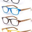 MODFANS 4 Pack Reading Glasses 1.75 Fashion Wood-Look Spring Hinges Stylish Readers Men Women