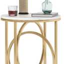 LITTLE TREE 20 Round End TableModern Sofa Side Table with Gold O-Shaped Base, Faux Marble White Cocktail Table Accent Table Nightstand for Living Room Bedroom