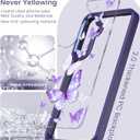 for Samsung Galaxy A35 5G Case+Tempered Glass Screen Protector,Military Grade Protective Slim Soft TPU & Hard PC,Girls Women Crystal Clear Flower Pattern Case Cover for A35 5G-Purple Butterfly