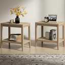 SICOTAS Rattan Nightstands Set of 2 - Boho Shelf Bedside Tables Narrow End Table Living Room Set of 2 Side Table with Rattan Storage Shelves for Small Space - Light Oak