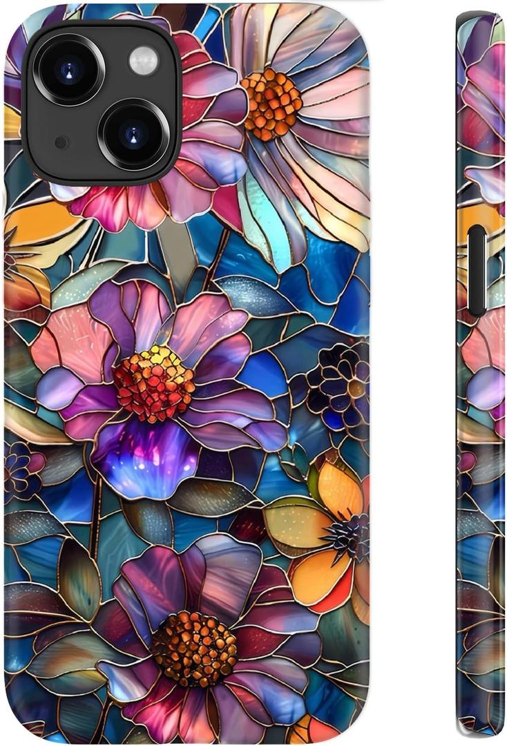 for iPhone 15 Case, Wireless Charging Compatible, Dual-Layer Protection with Stylish Wildflower Design, Soft Silicone + Hard Shell, Cute Chic Phone Cover for Women - Vibrant Defined Blossoms