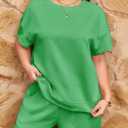 Imily Bela Womens Loungewear Set Short Sleeve Tops and Shorts 2 Piece Outfits Plus Size Oversized Pajama Set with Pockets (Green)