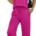 WIHOLL Two Piece Sets for Women Summer Outfits Matching Lounge Sets Wide Leg Crop Pants Vacation Travel (Large, Hot Pink)