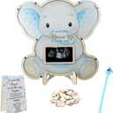 Elephant Baby Shower Decorations,Boy Baby Shower Guest Book Alternatives with Elephant Pen,Photo Frame and 60 Heart Wood Slices for 60 Guests,Gender Reveal Decorations