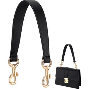 PH PandaHall 15 Inch Short Purse Strap, 1.1 Inch Wide Genuine Leather Bag Strap Black Bag Handles Replacement Puse Handles for Women Men DIY Underarm Bag Handbag Shoulder Bag, Golden Hardware