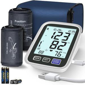 Blood Pressure Machine Upper Arm, 2 Size Cuffs Fit Arms from Medium 9"-17" to Extra Large XL 13"-21", Accurate Automatic Digital BP Kit Home Use, Large Backlit LCD, BP Monitor Dual-User Mode