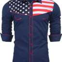 COOFANDY Men's American Flag Button Down Shirts Western Cowboy Shirt Slim Fit Patriotic Long Sleeve Shirt (Blue, XL)