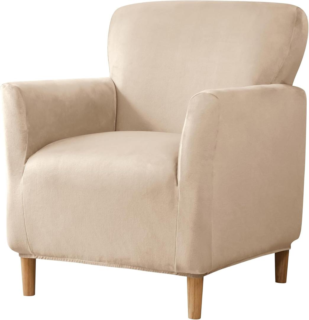 LiveGo Stretch Mid Century Modern Armchair Slipcover 1-Piece Solid Accent Chair Covers with Arms Soft Chair Slipcovers for Living Room Furniture Protector Office Reception (Cream)