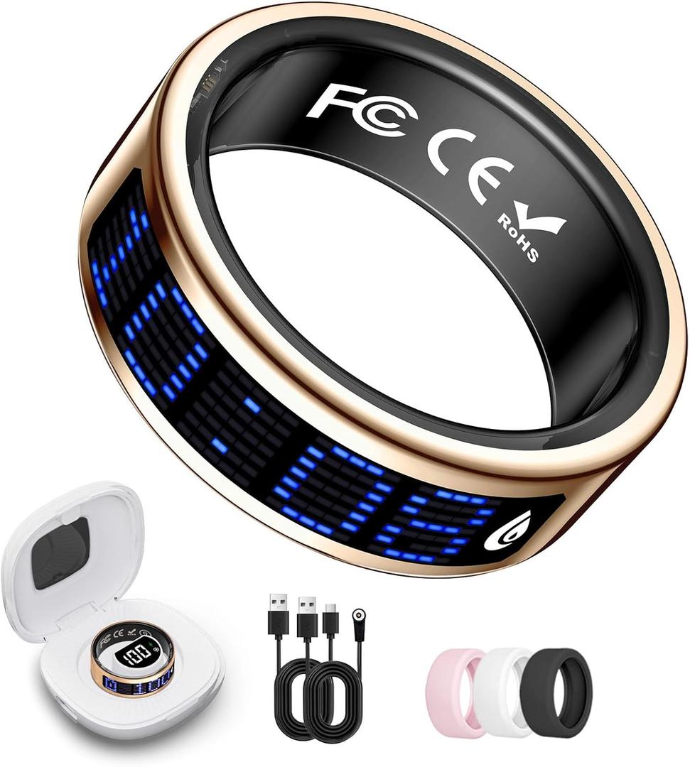 Smart Ring for Women & Men, Fitness & Health Tracker with Display Screen, IP68 Waterproof Smart Rings for Health Monitoring, Fitness Tracker Ring with Call Notification, No App Fees (Rose Gold, 12#)