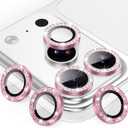 AGVEE 3+3 6 Pack for iPhone 17 Pro 6.3" / 17 Pro Max 6.9" Camera Lens Protector, Bling Diamond & Bling Glitter Metal Ring 9H Tempered HD Glass Camera Cover Film, Bling-Pink