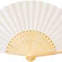 Sepwedd 50pcs Cream-Coloured Paper Hand Fan Bamboo Folding, Handheld Paper Fan for Wedding Party and Home Decoration