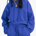 Flygo Womens Fleece 2 Piece Outfits Sweatsuit Crop Pullover Sweatshirt Joggers Pants Tracksuit Set. Size Large, Royal Blue